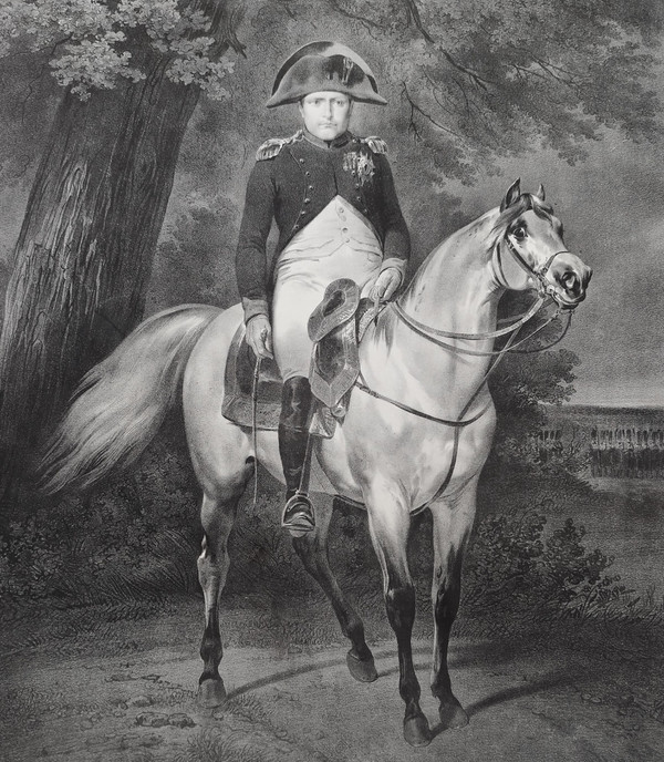 Napoleon Bonaparte zu Pferd Engelmann Lithographie nach Vernet aus dem Jahr 1820