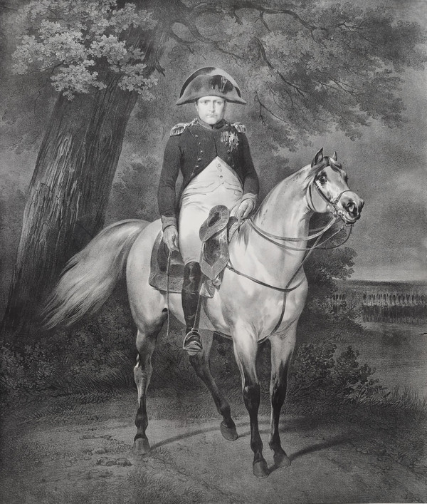 Napoleon Bonaparte zu Pferd Engelmann Lithographie nach Vernet aus dem Jahr 1820