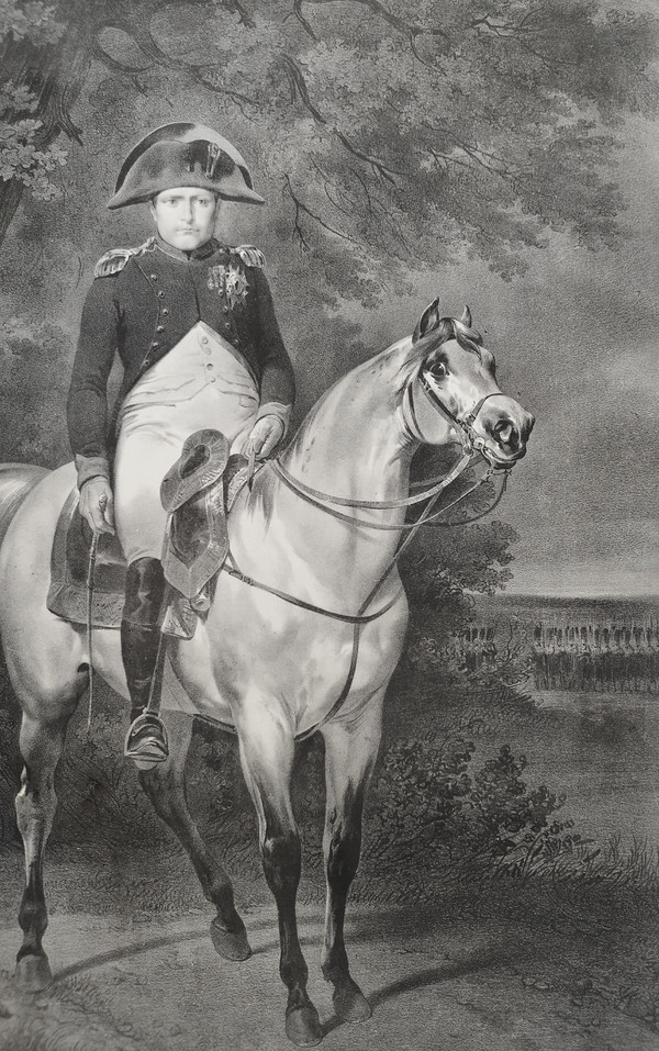 Napoleon Bonaparte zu Pferd Engelmann Lithographie nach Vernet aus dem Jahr 1820