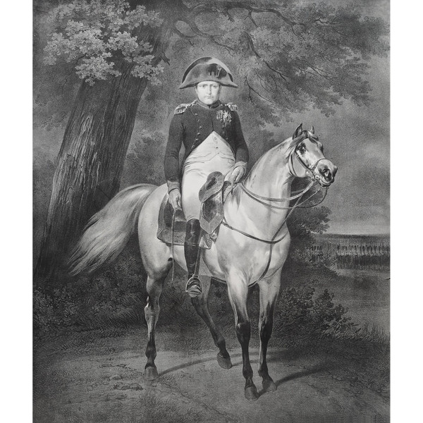 Napoleon Bonaparte zu Pferd Engelmann Lithographie nach Vernet aus dem Jahr 1820