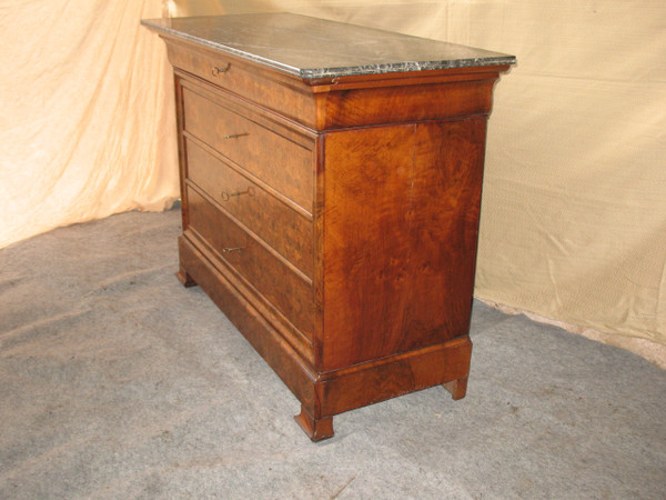 Cassettone d'epoca restauro in noce e radica di noce a 5 cassetti, epoca '800