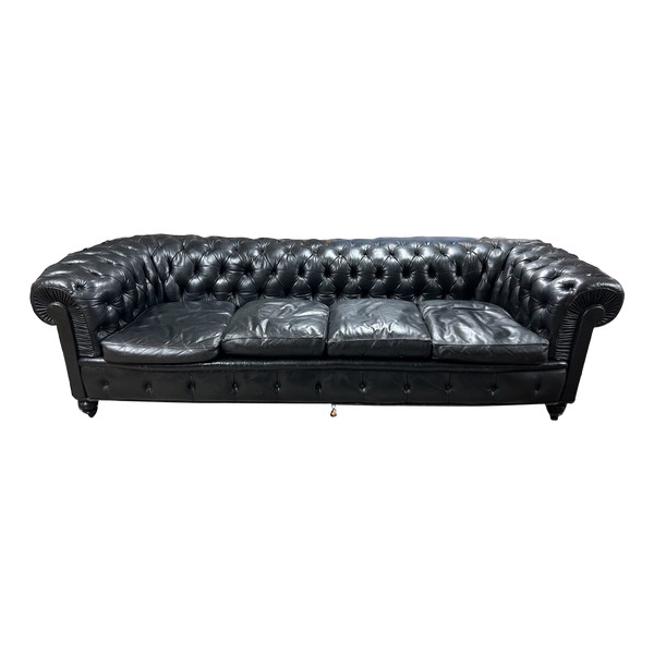 Großes und altes Viersitzer-Chesterfield-Sofa aus Leder, frühes 20. Jahrhundert, L 260 cm