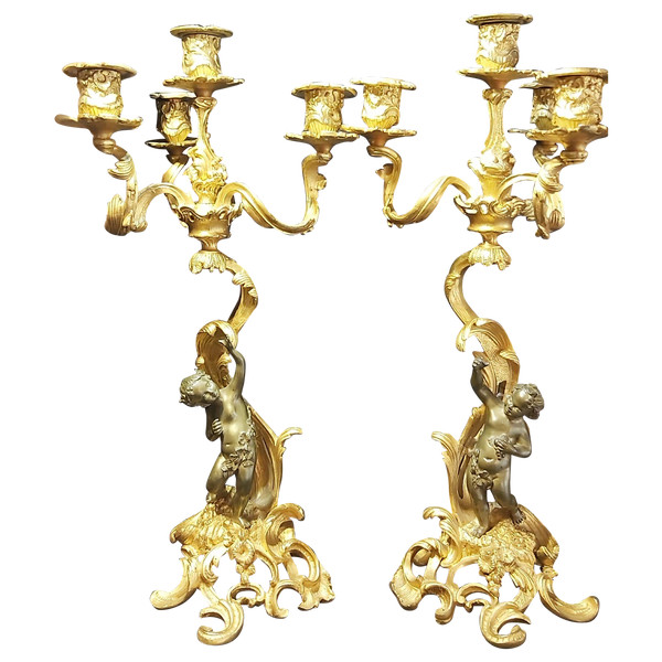 Pair of Louis XV style gilt bronze candlesticks