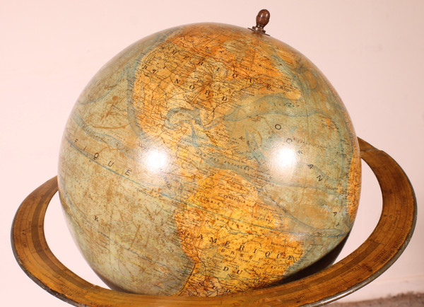 Globe Terrestre De Parquet Ou De Bibliothèque J.forest Paris Du 19° Siècle