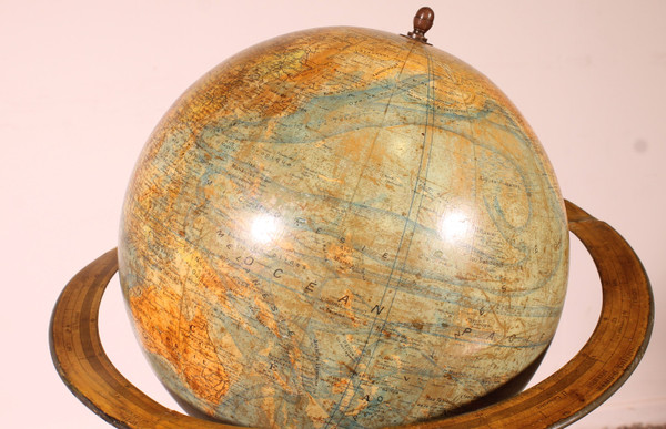 Globe Terrestre De Parquet Ou De Bibliothèque J.forest Paris Du 19° Siècle