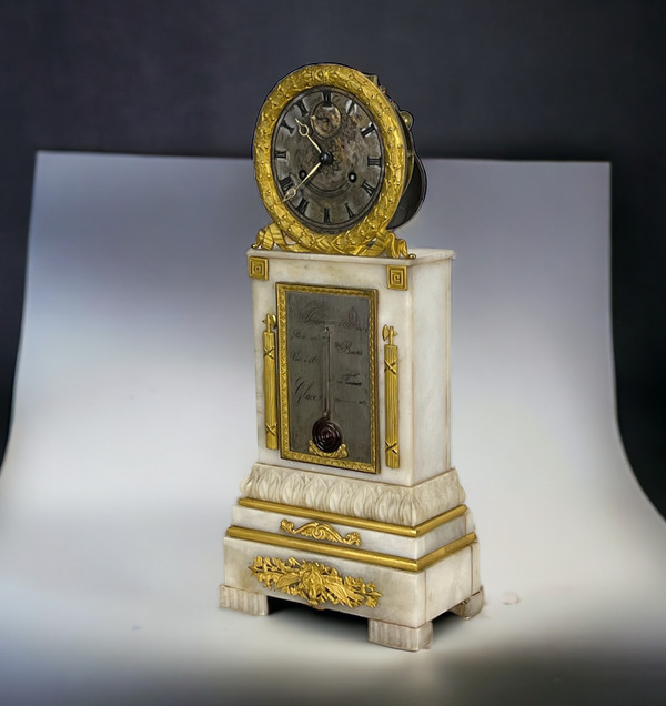 CHARLES X PERIOD CLOCK WITH ALABASTER AND GILT BRONZE THERMOMETER