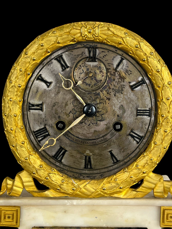 CHARLES X PERIOD CLOCK WITH ALABASTER AND GILT BRONZE THERMOMETER