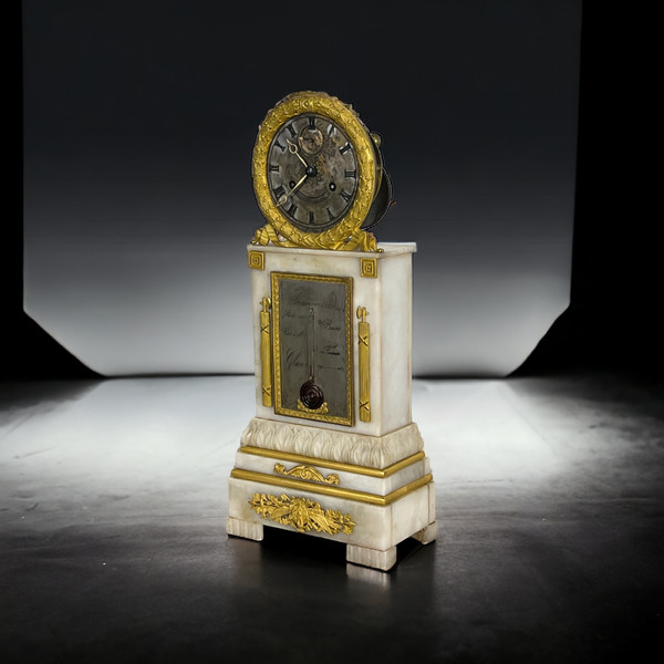 CHARLES X PERIOD CLOCK WITH ALABASTER AND GILT BRONZE THERMOMETER