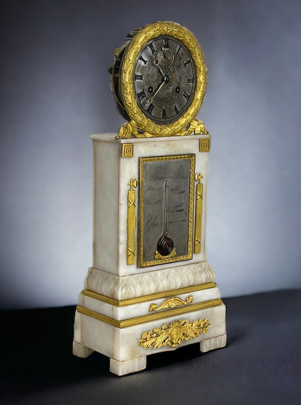 CHARLES X PERIOD CLOCK WITH ALABASTER AND GILT BRONZE THERMOMETER