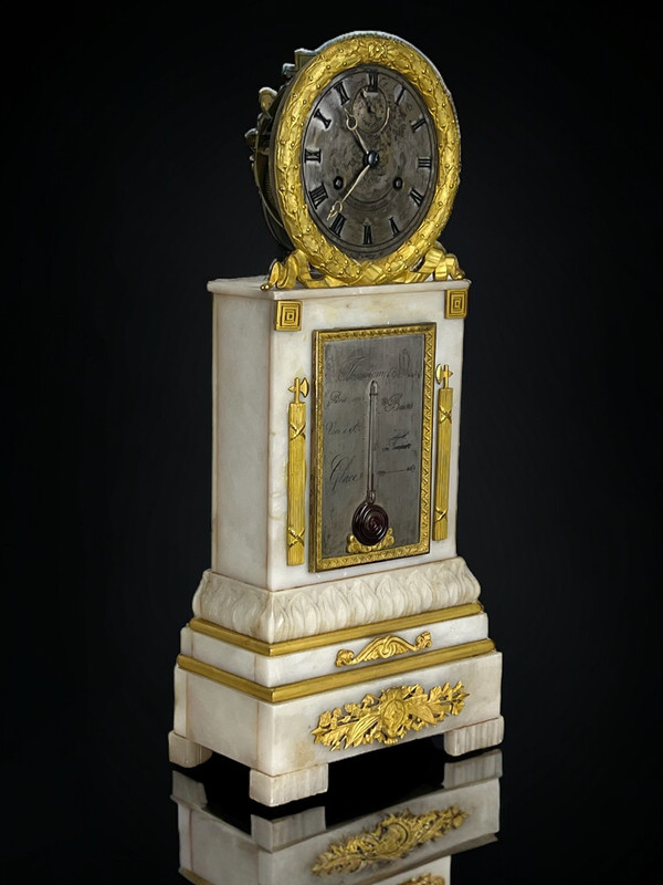 CHARLES X PERIOD CLOCK WITH ALABASTER AND GILT BRONZE THERMOMETER