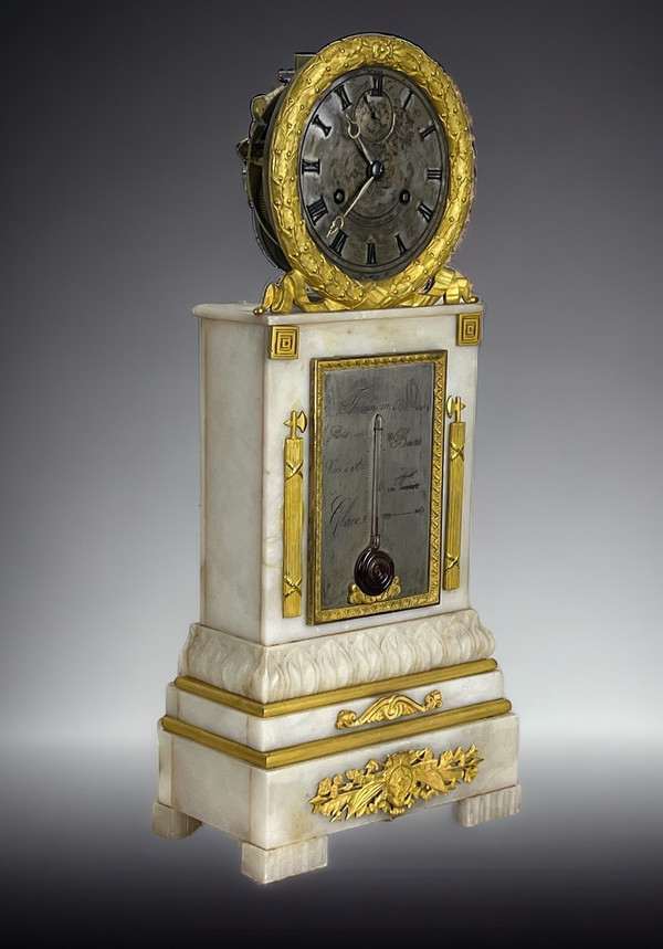CHARLES X PERIOD CLOCK WITH ALABASTER AND GILT BRONZE THERMOMETER