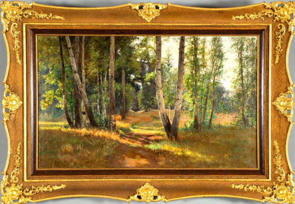 Vue d'un sous bois,  tableau daté 1901, huile sur toile de Feodor Petrovich Riznischenko (1865-1922)