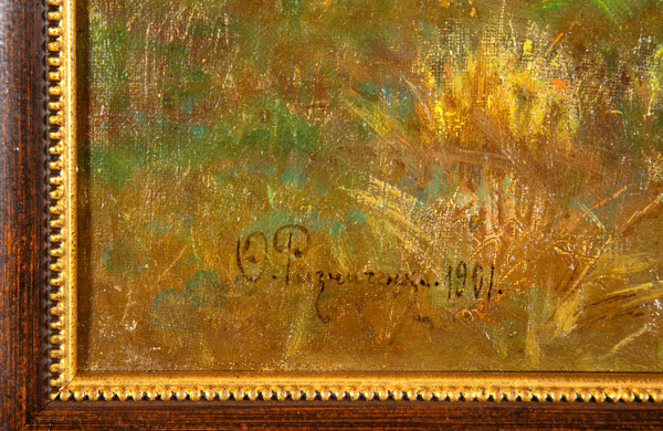 Vue d'un sous bois,  tableau daté 1901, huile sur toile de Feodor Petrovich Riznischenko (1865-1922)