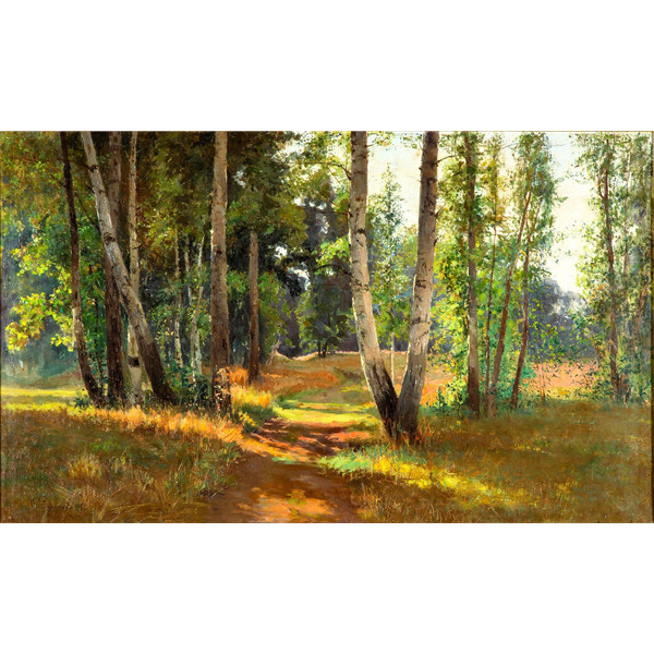 Vue d'un sous bois,  tableau daté 1901, huile sur toile de Feodor Petrovich Riznischenko (1865-1922)