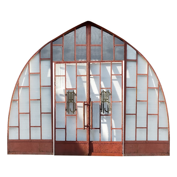 2 Large Antique Glass Windows 262x381 Wrought Iron Window Metal Door Grille Shop Workshop