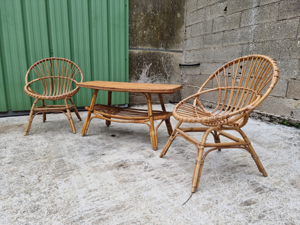 ensemble en rotin vintage 3 piéces