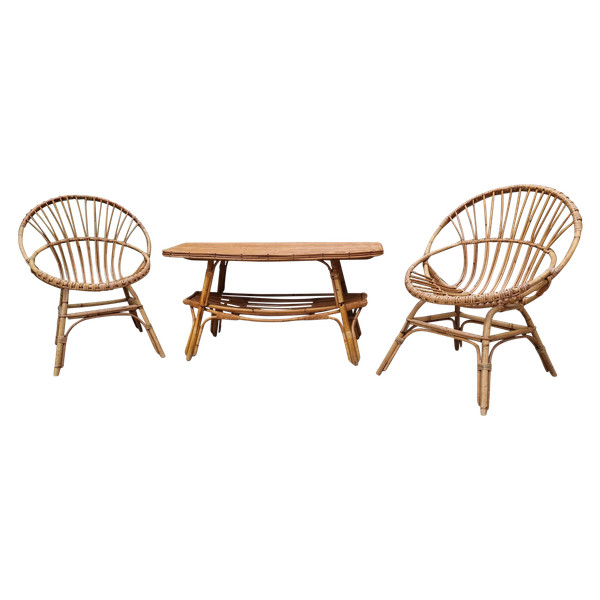 Set di 3 pezzi in rattan vintage