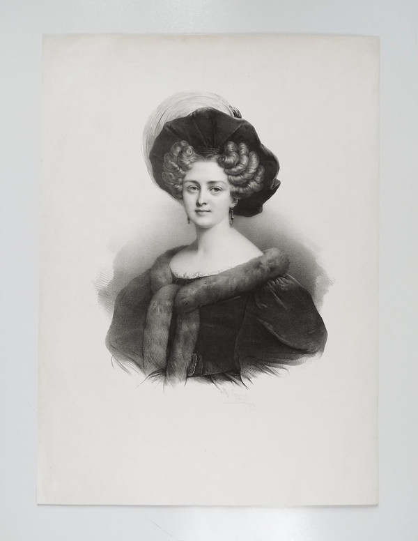 Henri Grévedon Porträt einer Frau Lithographie 19.