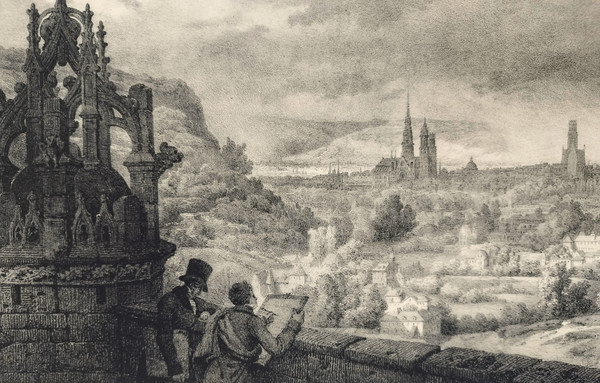 Engelmann Landscape Of Rouen Lithograph 1823 Old Print 19th C