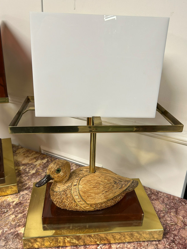 Coppia di lampade a forma di anatra in ottone e bachelite degli anni '70