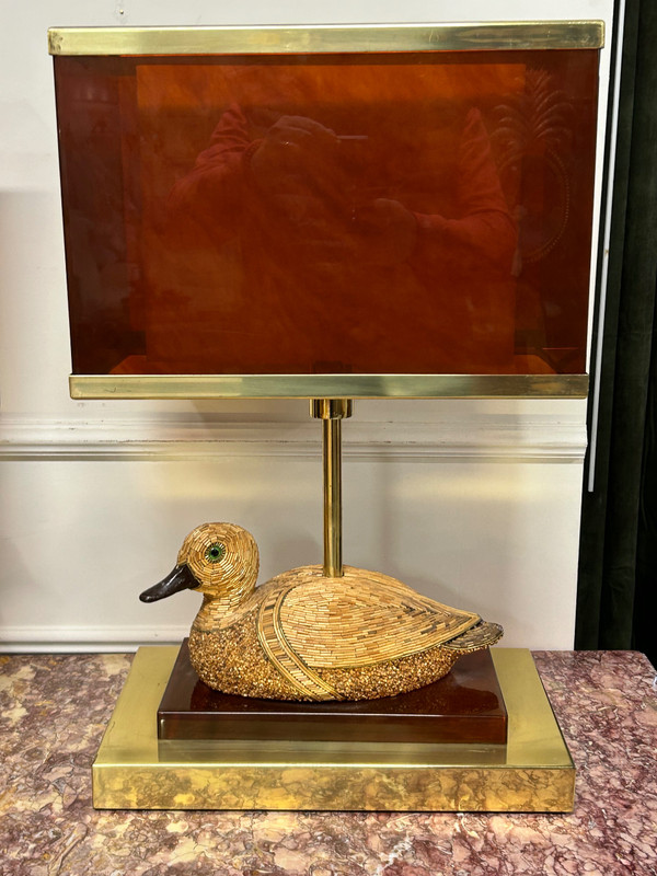 Coppia di lampade a forma di anatra in ottone e bachelite degli anni '70