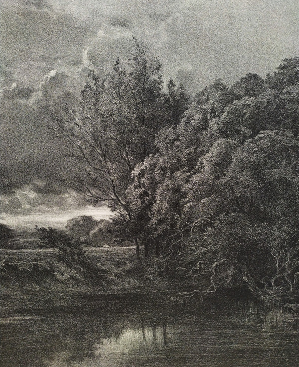 French Landscape View Of Apremont Cher Lithograph By Emile Vernier After Charles Sauvageot Old Print
