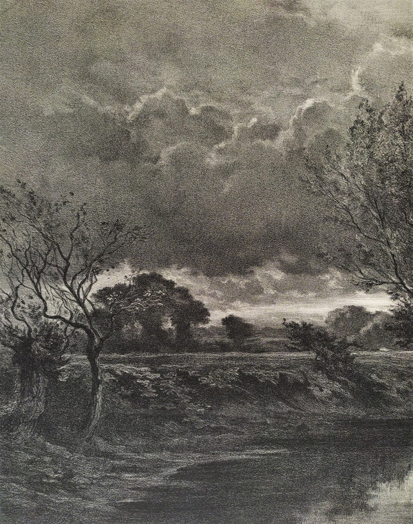 French Landscape View Of Apremont Cher Lithograph By Emile Vernier After Charles Sauvageot Old Print
