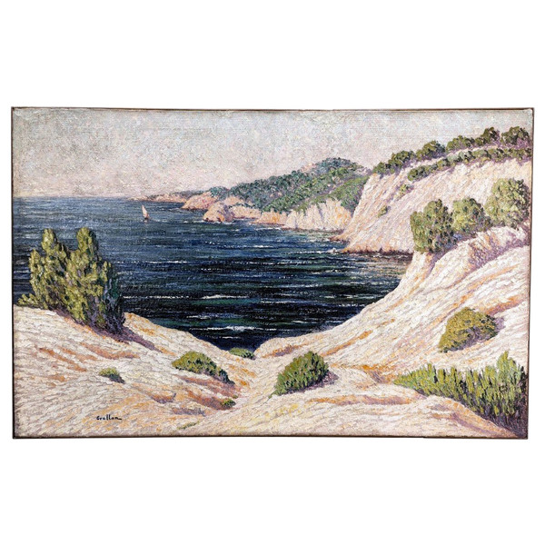 Grande Huile Sur Toile Marine 1900 Pointilliste Signé Grallan