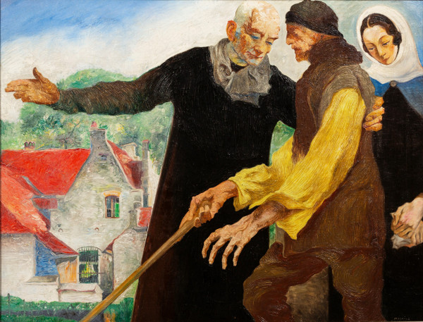 The blind man, oil on canvas by Maurice Langaskens
