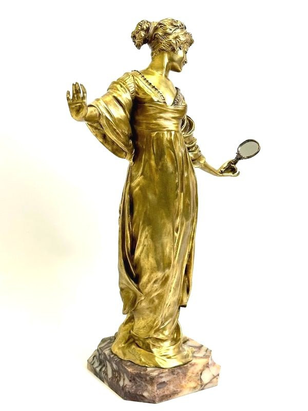 Bronzo Art Nouveau "Elegante Con Specchio"