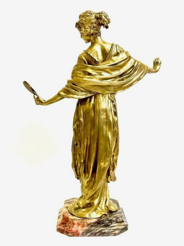 Bronzo Art Nouveau "Elegante Con Specchio"