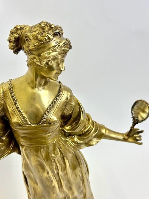 Bronzo Art Nouveau "Elegante Con Specchio"