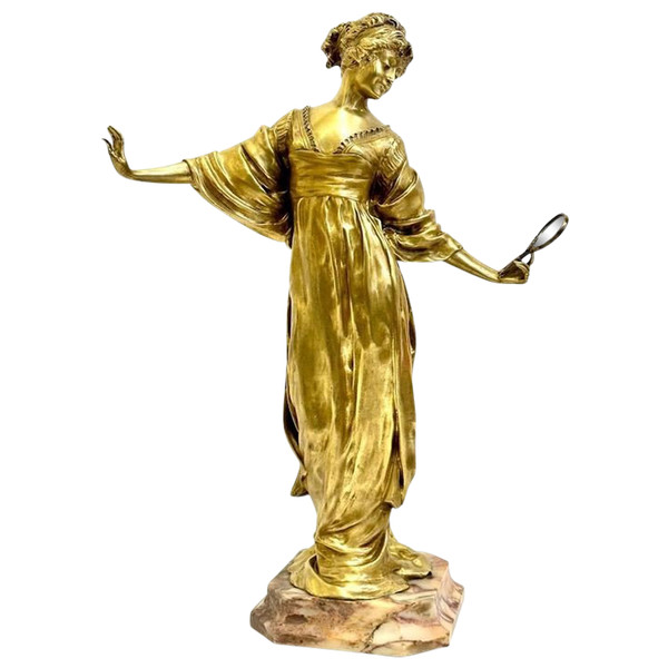 Bronzo Art Nouveau "Elegante Con Specchio"