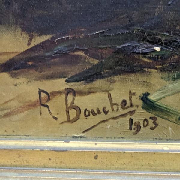 Öl auf Leinwand Stillleben mit Seeigeln und Zitronen, signiert Bouchet 1903