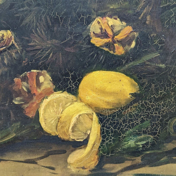 Öl auf Leinwand Stillleben mit Seeigeln und Zitronen, signiert Bouchet 1903