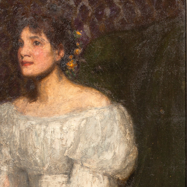 Debutante, Porträt eines jungen Mädchens, Öl auf Leinwand von Ernest George Beach (1865-1943)