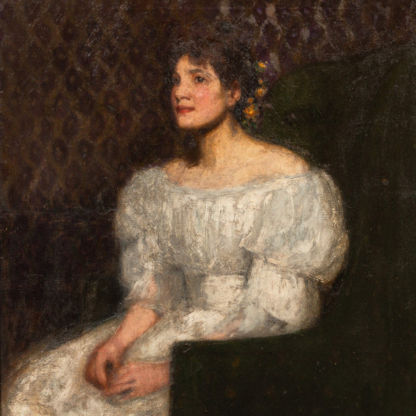 Debutante, Porträt eines jungen Mädchens, Öl auf Leinwand von Ernest George Beach (1865-1943)