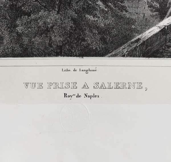 Italy View Of Salerno Landscape Lithograph After Jules Coignet 19th C Old Print