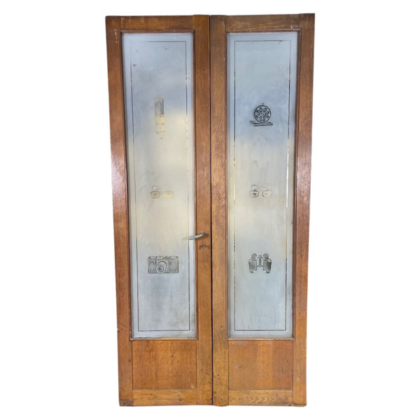 Pair Of Engraved Glass Store Doors