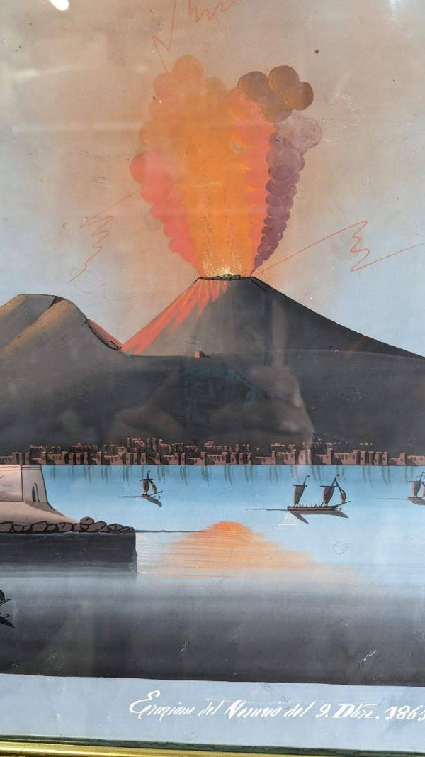 Neapolitan Gouache Eruption of October 9, 1861 of Vesuvius, 19th Century