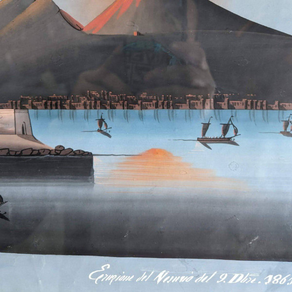 Neapolitan Gouache Eruption of October 9, 1861 of Vesuvius, 19th Century