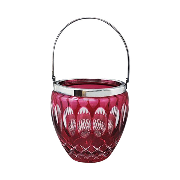 1960s Gorgeous Red Bohemian Cut Crystal Glass Ice Bucket. Made in Italy