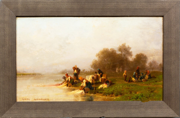 Lavandaie al fiume, olio su tela di Karl Girardet