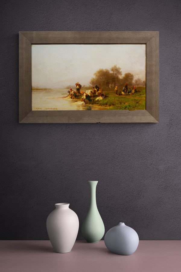 Lavandaie al fiume, olio su tela di Karl Girardet