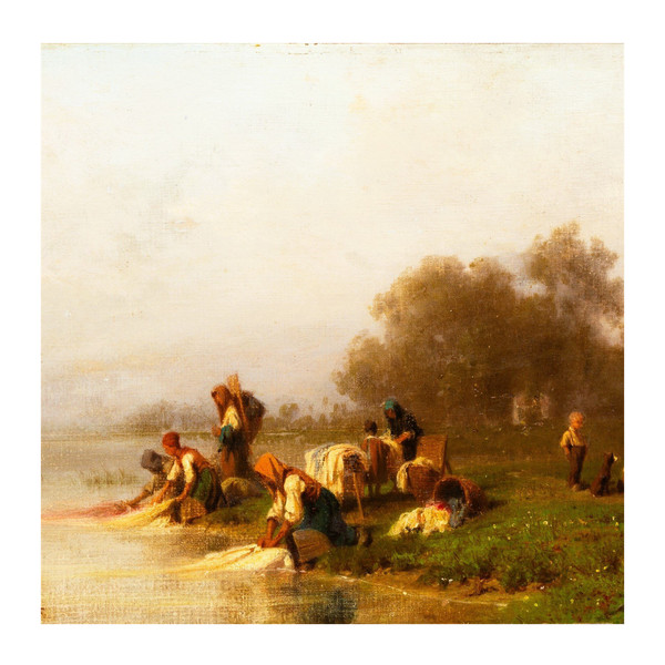 Lavandaie al fiume, olio su tela di Karl Girardet