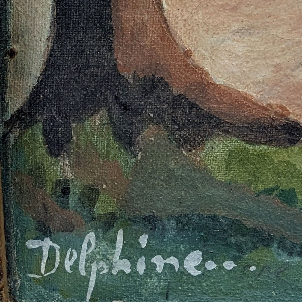 Oil On Canvas Scene Of Life In Madagascar Malagasy School Signed Delphine