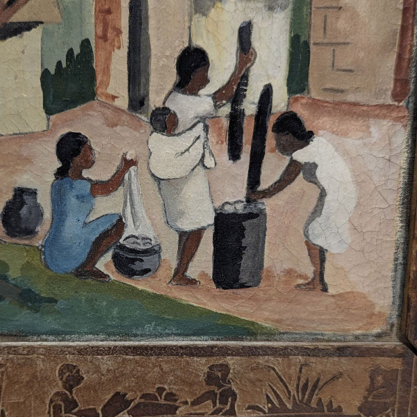Oil On Canvas Scene Of Life In Madagascar Malagasy School Signed Delphine