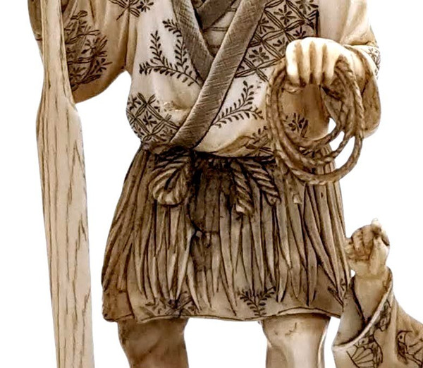Okimomo In Ivory From The 19th Century Representing A Sinner And His Son,