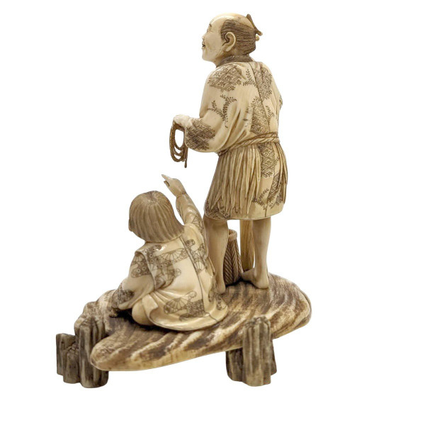 Okimomo In Ivory From The 19th Century Representing A Sinner And His Son,