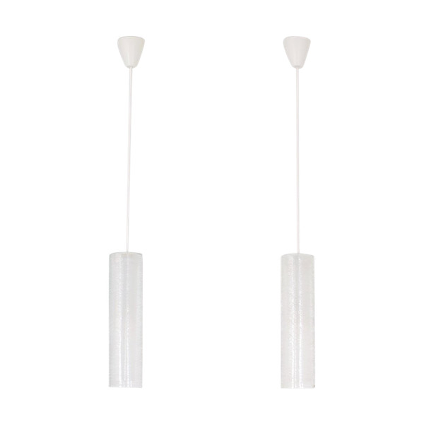 Doria suspension fixtures in frosted glass.